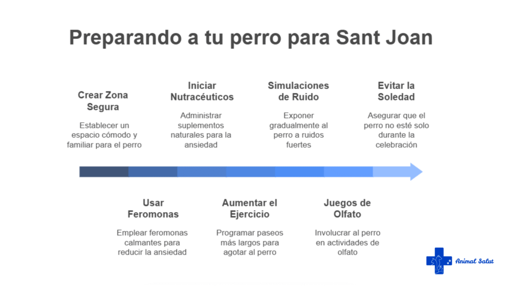 Infografía con consejos veterinarios para reducir la ansiedad canina antes de la verbena de Sant Joan